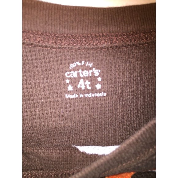 Boys Size 4t Carters Long Sleeved Brown Thermal Shirt "Big Man on Campus #33" - Picture 2 of 3
